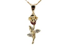 Rose Pendant Gold Filled with Necklace with Red and White Rhinestones BRAND NEW