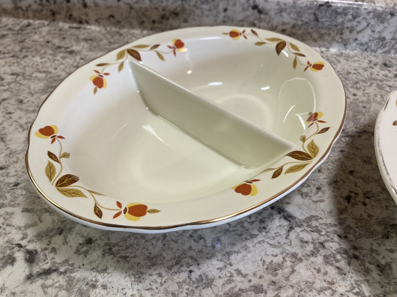 Divided Vegetable Serving Dish Bowl Mary Dunbar Autumn Leaf Jewel Tea