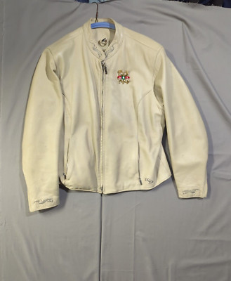 VTG Harley Davidson Womens White Ivory Leather Jacket USA Made Embroidery Sz XXL