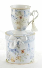 LAST ONE Porcelain Coffee or Tea Mug Gift Set-Blue Butterflies & Flowers #8139-2