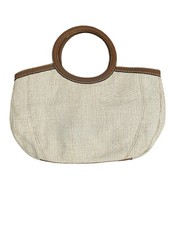 Fossil Woven Cream Purse Stripped Inside Round Handles & Strap  Magnet Closure