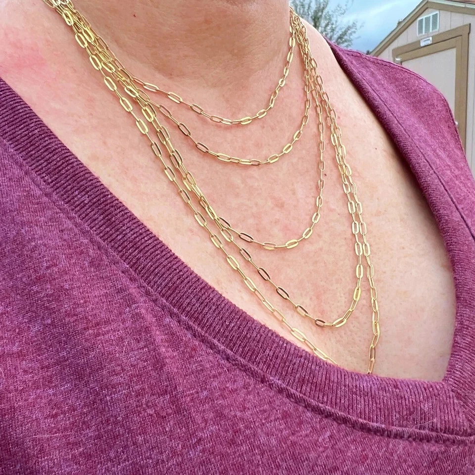 Collar de cadena de eslabones con clip de 2,2 mm de oro amarillo de 14 quilates, 20"" Foto 2 de 4