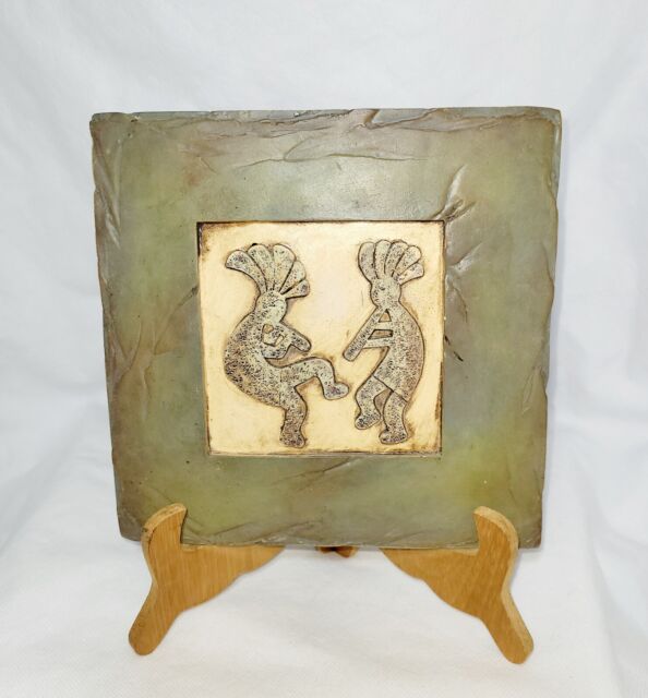 Native American Kokopelli Flute Players Earthtone Ceramic Hanging Wall Tile Native American Kokopelli Flute Players Earthtone Ceramic Hanging Wall Tile