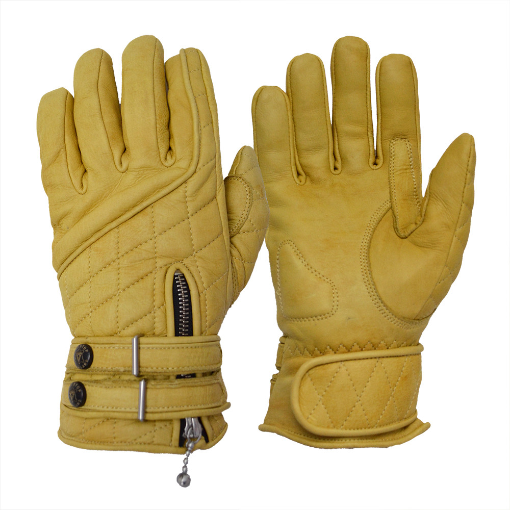 Goldtop Quilted Cafe Racer Fleece Lined Waxed Tan Leather Motorcycle