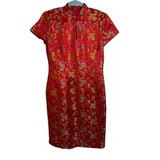 David Warren Dress Vintage Womens Size 10 Red Satin Paisley Print Zip Retro 90s