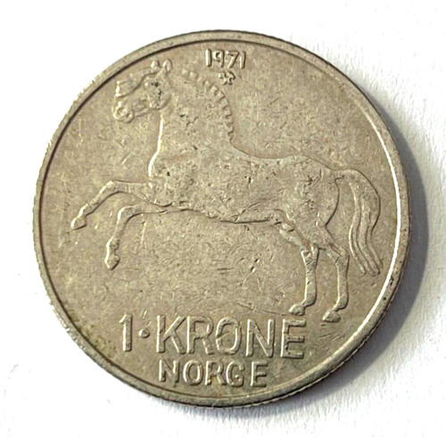 1971 Norway 1 krone Coin Horse Stallion Farm Animal Wildlife