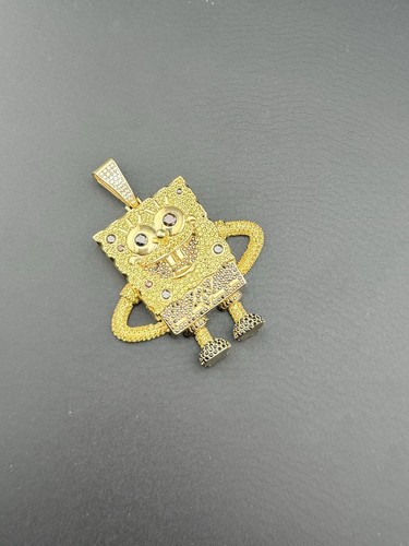 14K Yellow Gold 20.6 Grams Large SpongeBob Character Pendant Simulated Stones - Picture 9 of 11