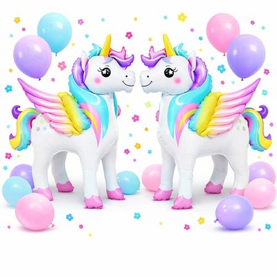 19 PCS Unicorn Balloons Kit, 3D Standing Unicorn Foil Balloons with Rainbow F...