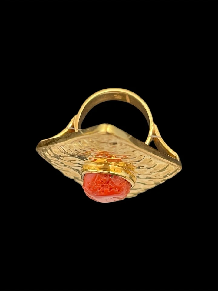 Anello rettangolare in argento e corallo rosso mediterraneo - Immagine 3 di 4