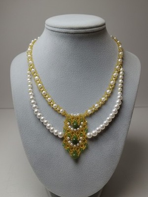 Retro Regency Viktorianische Halskette Mallorca Perlen Edelsteine Jade Grün 