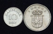 LOT 2 Denmark 1958 10 Ore & 1962 Krone Coins KM# 841.2 & 851.1