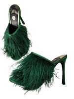 NEW WOMENS RIVER ISLAND TRUMPET GREEN FEATHER SLIP ON HEELED SANDALS SHOES UK 8