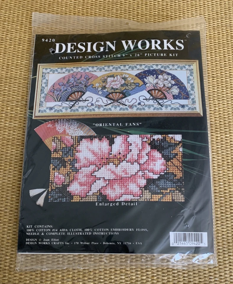 Dimensions ORIENTAL FANS Counted Cross Stitch Kit Vtg Asian Floral 9"x26" NEW - Image 2 of 4