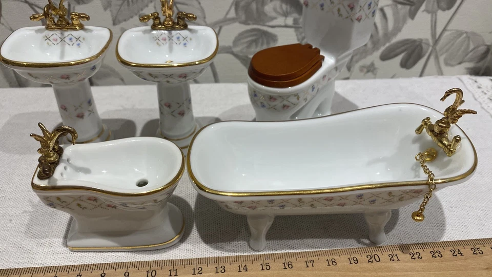 Puppenhaus Miniaturen Badezimmer Set Porzellan Reutter rar 1:12 - Bild 3 von 4