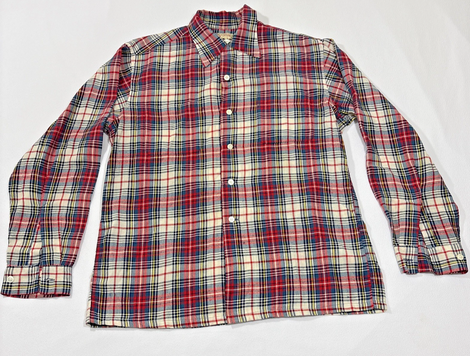 Vintage McGregor 1950s Plaid Flannel Shirt M/L Nylon Loop Collar 16 Neck Tartan