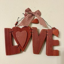 Valentine s Handcrafted Red LOVE Wall Hanging with Heart, Bow, Rustic Home D cor