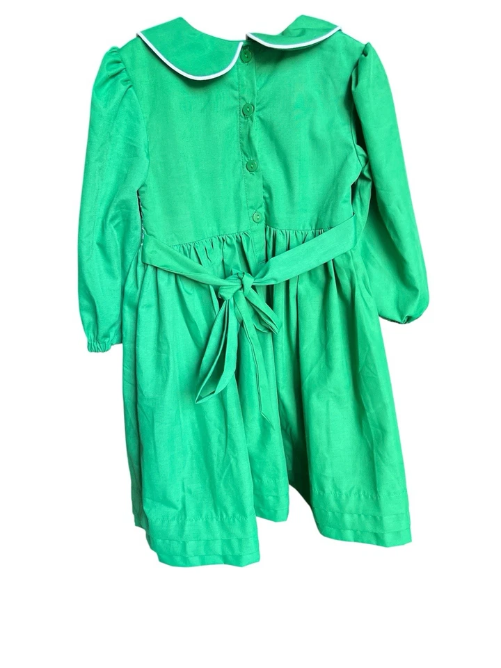 Lote de vestidos clásicos de vacaciones verde cuello Peter Pan manga larga para niñas ajustados Foto 3 de 4