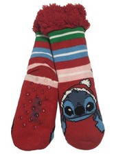 Disney Lilo  Stitch Women Red Sherpa Christmas Holiday Slipper Socks