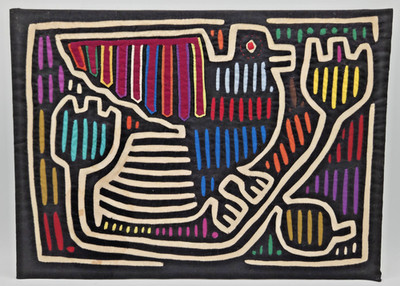Vintage Kuna Mola Panama Folk Art Textile Panel Bird Flowers 12x16.5'' Appliqué 