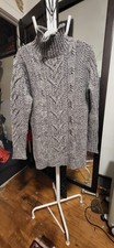 Blarney Aran Originals Gray White Cable/Fisherman Knit Tunic Wool Sweater M