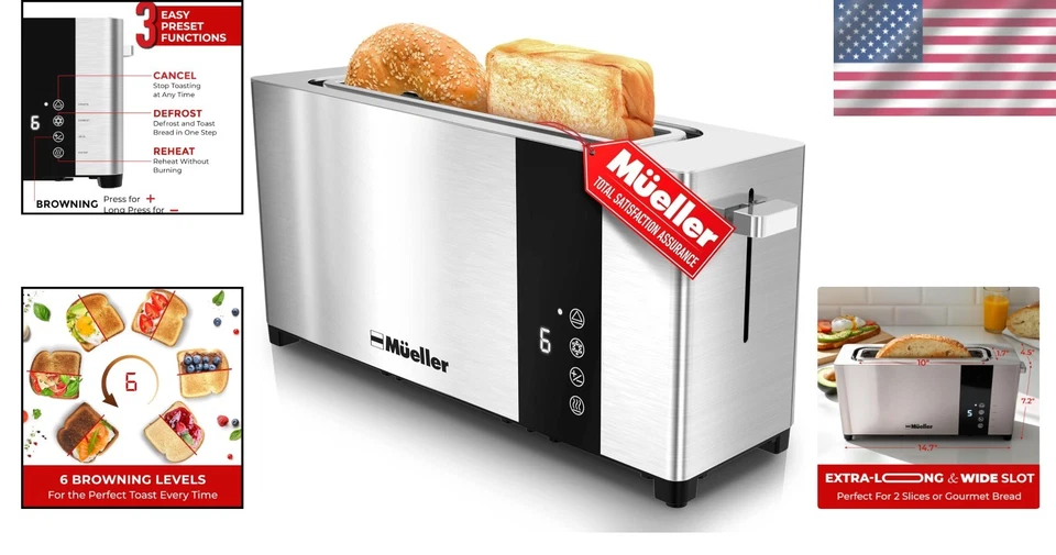 Ultra-Wide Slot 2 Slice Toaster with LED Control Display - Ultimate Convenience - Image 2 of 4