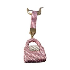 Pink Rhinestone Purse Keychain Sparkly Handbag Bag Charm Gold Tone Accessory