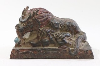 Chinesischer Drache Bronze Figur Reste alter Lackfassung China 19.Jhd (IG252)