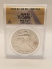 2002 $1 Silver American Eagle ANACS MS60 (Scratched)