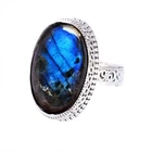 Sterling Silver Natural Flashy Labradorite Gemstone Oval Wedding Ring Jewelry 8'