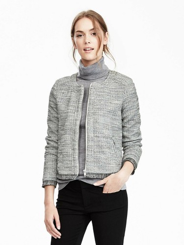Banana Republic Boucle Tweed Knit Fringe Zip Front Blazer Jacket Size 2 Multi - Picture 2 of 9