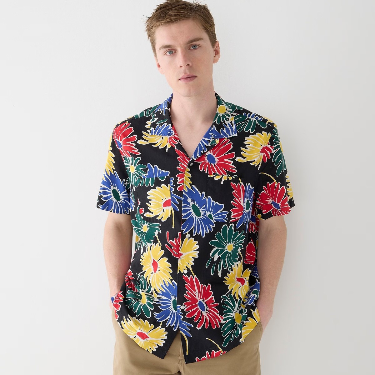 Crew Men's Floral Print Camp Shirt Large NWT Short Sleeves