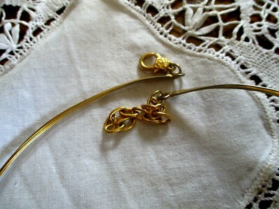Collier Ras Du Cou Rigide Vintage Or Perles Grises Cristal - Bijou Rétro Laiton