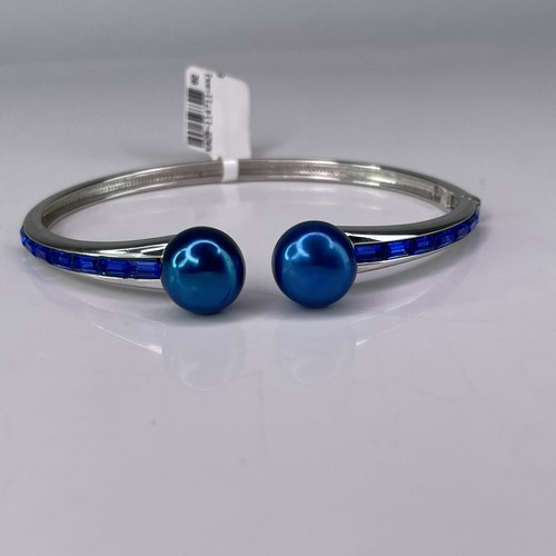 Natural Pearl Sapphire Bangle Bracelet Emerald Cut 925 Sterling Silver 16 Stone - Picture 6 of 21