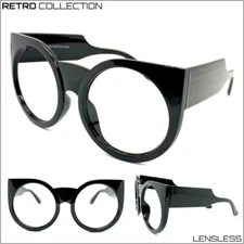 Oversized Exaggerated Retro Thick Black Lensless Eye Glasses Frame Only NO Lens