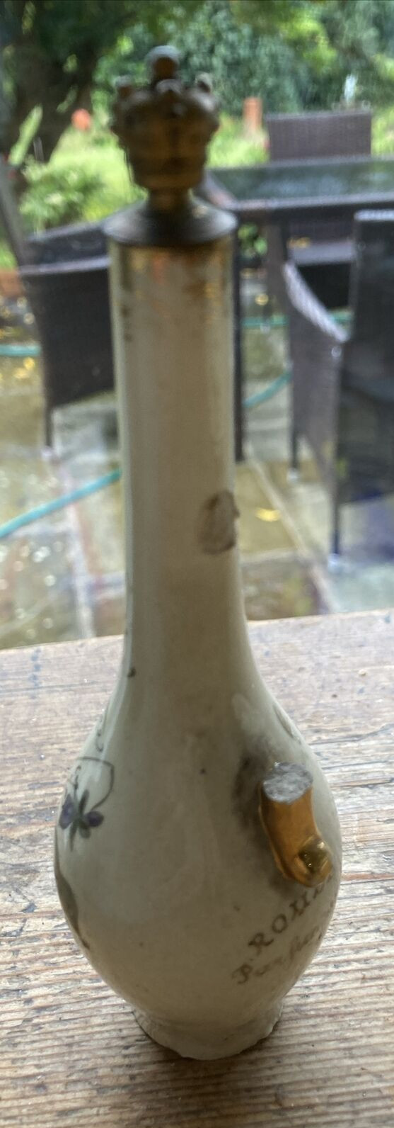 Antique Romel Ceramic Floral Pattern Perfume Bottle, Damage to Handle 2