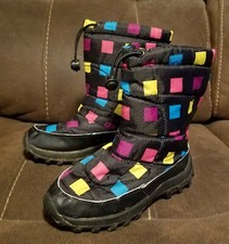 ITASCA SNOWSCAMP SNOW SCAMP KIDS CHILD GIRLS BOYS BOOTS NEON SQUARES SIZE 5 EUC
