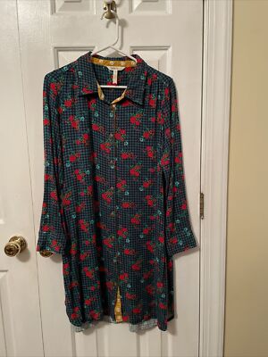 Matilda Jane Women Gingham Floral Long Sleeve Shirt Dress,two Pockets, Free Ship