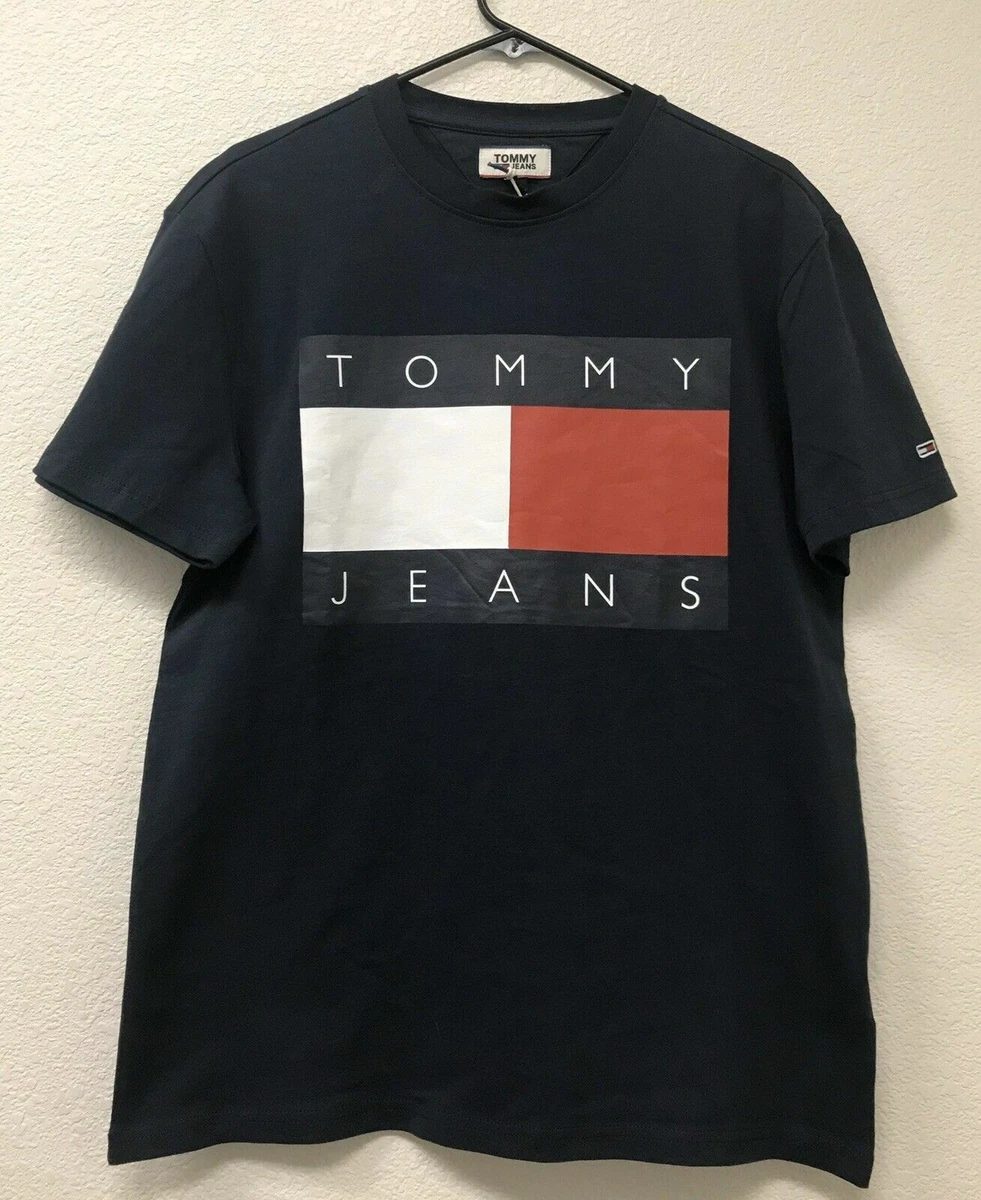 nøjagtigt Nogen som helst foran Tommy Jeans Flag T-Shirt Tommy Hilfiger Mens Navy Blue Flag Logo Front Med  NWT | eBay