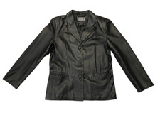 Clio Women's Black 3-button & Lined Moto All Leather Jacket W/ Pockets, Size Med
