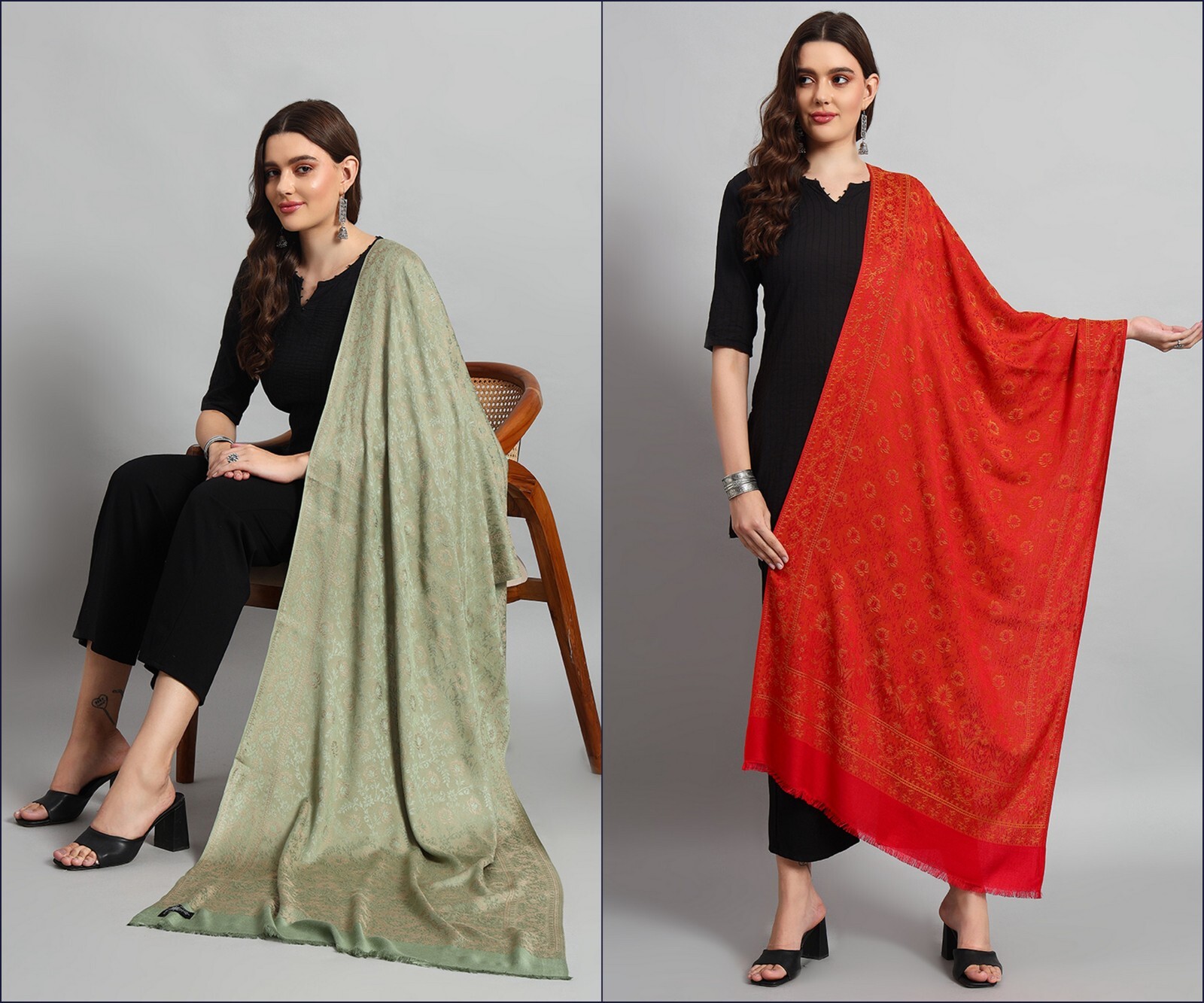 Lote 5 Piezas Chal Fular Oversize de Lana con Cachemira Pashmina Roja Mujer
