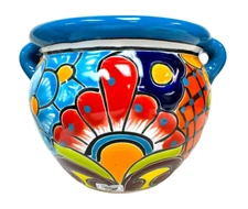 Talavera Michoacana Planter Flower Pot Mexican Pottery Folk Art Home Decor 8"