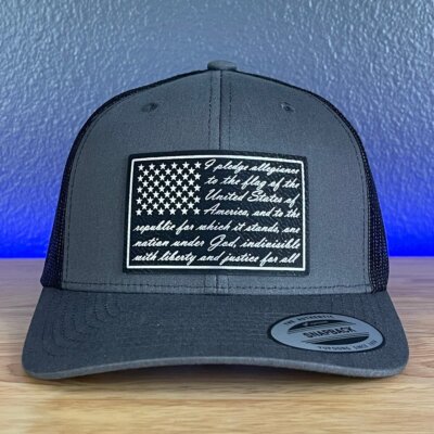 The Pledge Of Allegiance American Flag Patriotic SnapBack Trucker BLK/SILV Leath