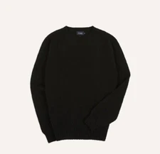 Drakes London Classic Black Brushed Shetland Crew Neck