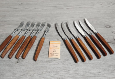 Sheffield Glosswood Modern Tableware Cutlery Set 6 Steak Forks 6 Steak Knives