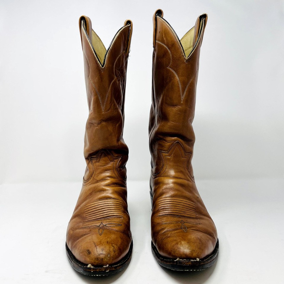 Vintage Tony Lama Leather Western Cowboy Boots Brown Mens Size 10B 5084