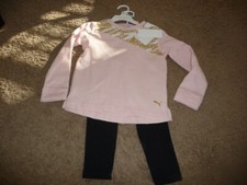 NEW NWT Puma girls size 5 2 piece pink Puma top and legging set outfit logo