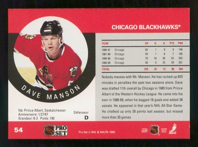 DAVE MANSON ERROR CARD 1990-91 PRO SET 90-91 NO 54 6197 | eBay