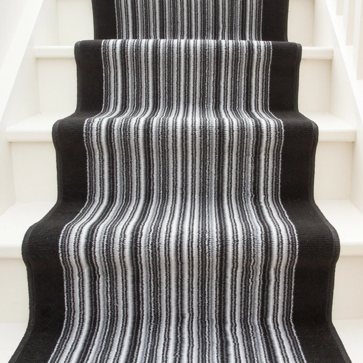 Long Contemporary Grey Stripe Stair Carpet Made To Measure Long