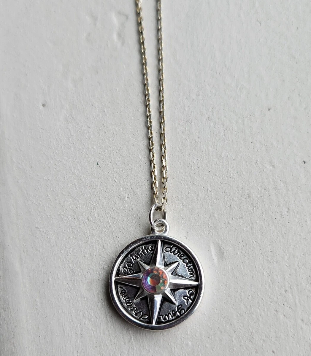 Sterling Silver Sun Compass Necklace Pink Crystal L.A. Gem