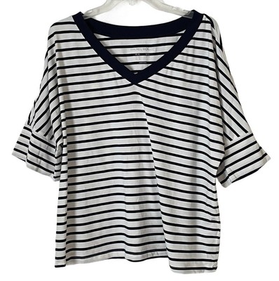 Rachel Hollis Ltd V-Neck Stripe Tee Shirt Top Nautical A354061 Navy White XS NEW
